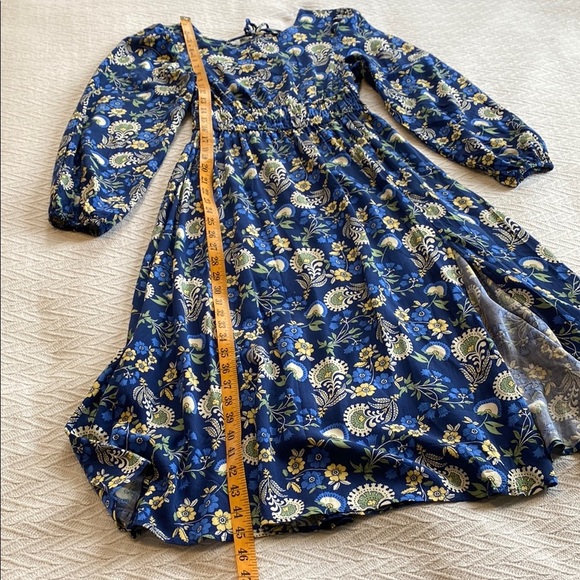 Springfield Floral Blue Midi Dress Long Balloon Sleeve Empire Boho Feminine - Picture 12 of 15